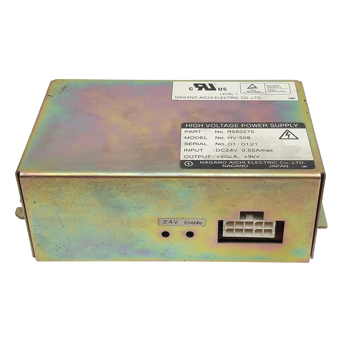 Used Nagano Aichi Electric R560275 HV-508 Power Supply, 24VDC In, +40µA +9kV Out