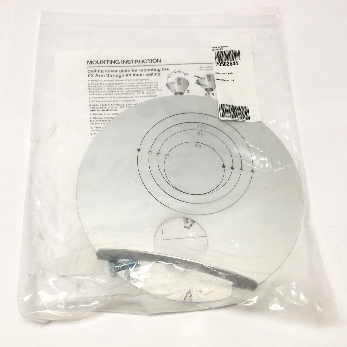 New – Open box Nederman 70502644 Ceiling Cover Plate for Mounting FX Dust/Fume Extraction Arm