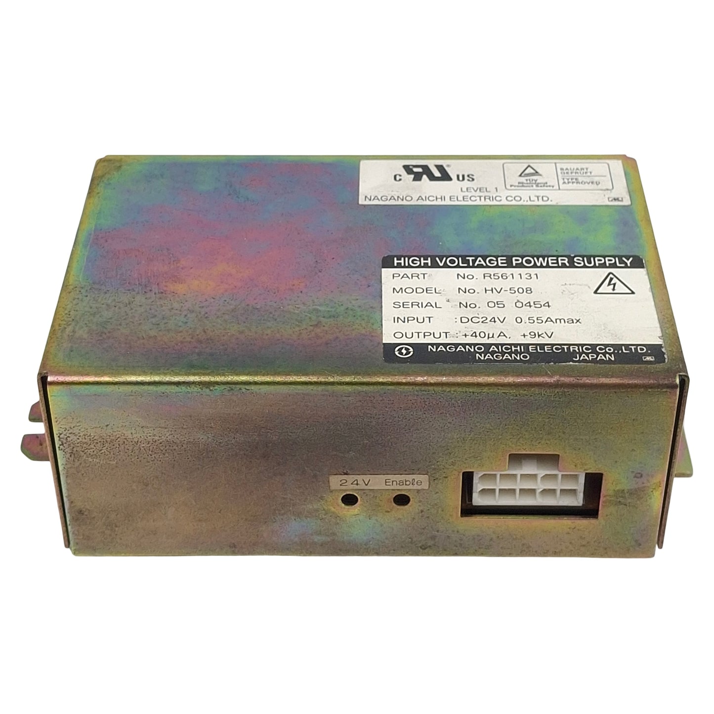 Used Nagano Aichi Electric R561131 HV-508 Power Supply, 24VDC In, +40µA +9kV Out