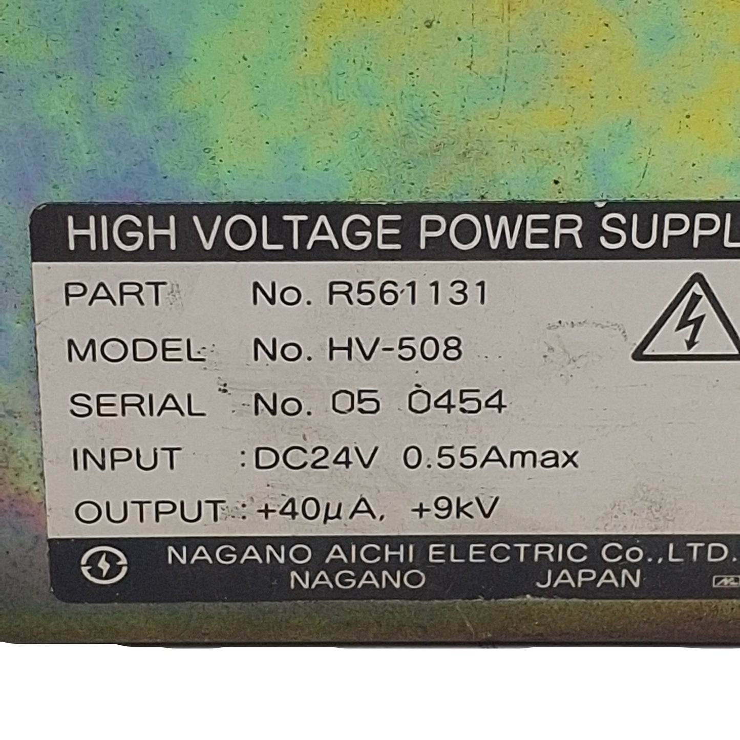 Used Nagano Aichi Electric R561131 HV-508 Power Supply, 24VDC In, +40µA +9kV Out