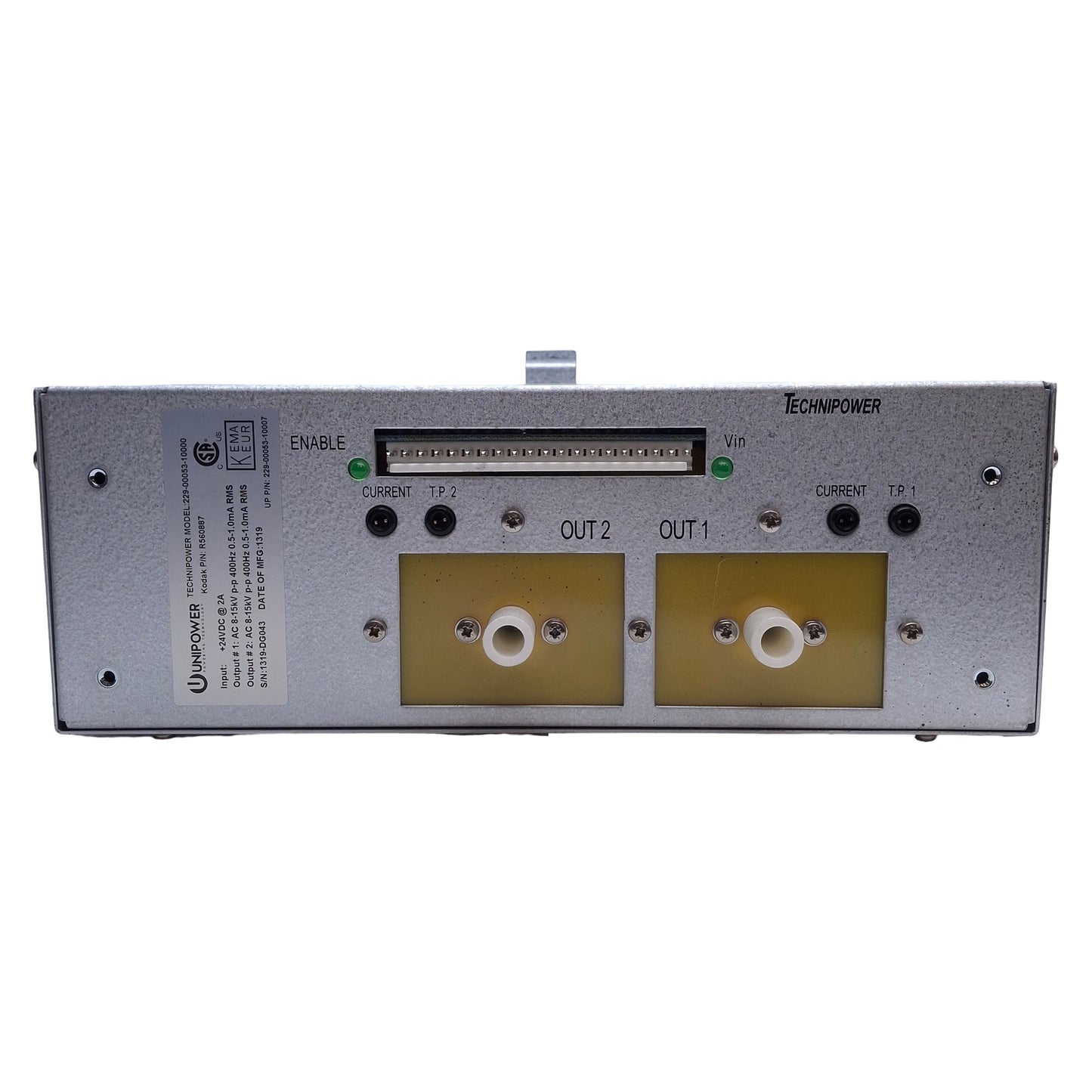 Used Technipower 229-00053-10000 Power Supply 24VDC In, 2A, (2x)8-15kVAC Output