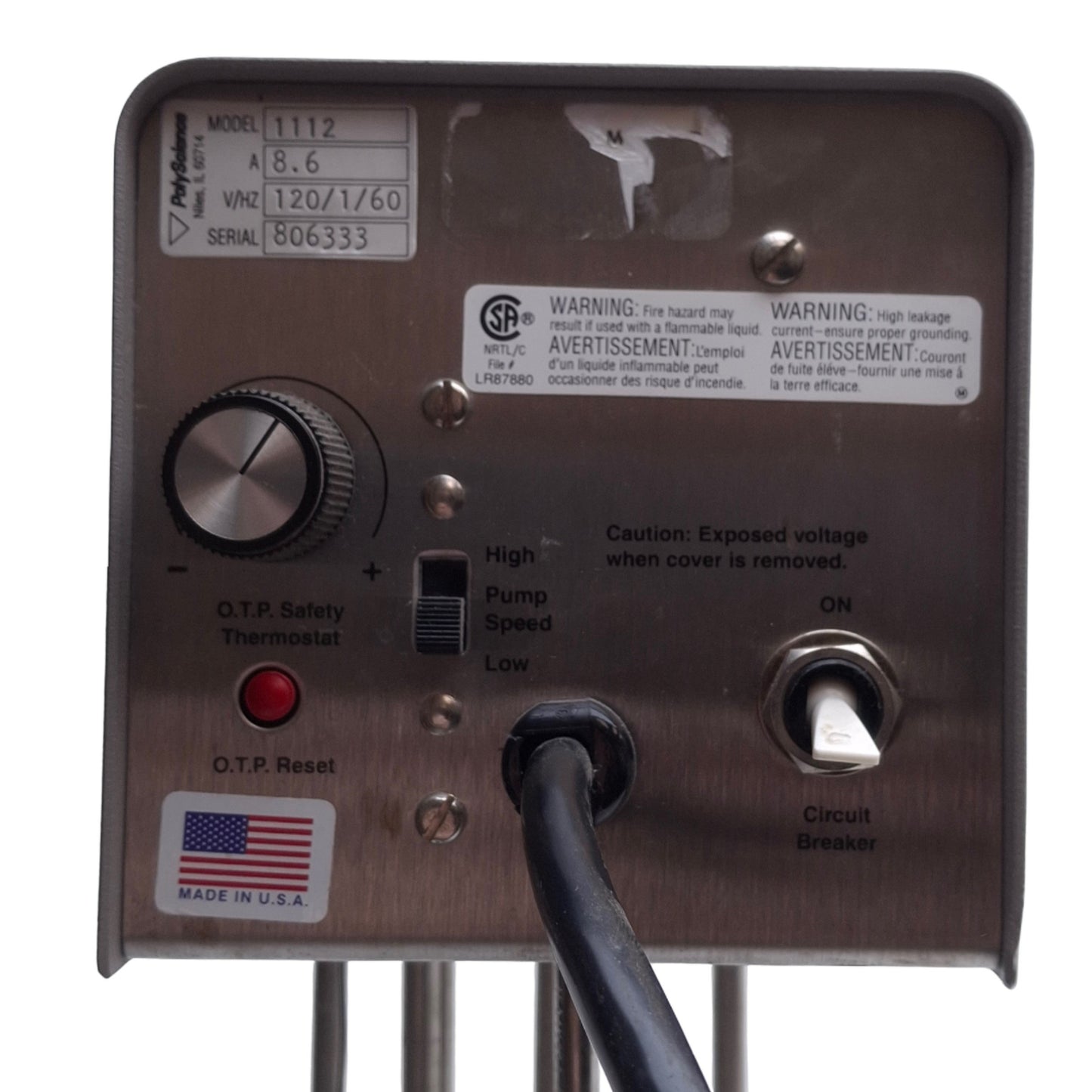 Used VWR 1112 Immersion Heater and Circulator, 1000W Coil, 120VAC 8.6A, Variable Pump