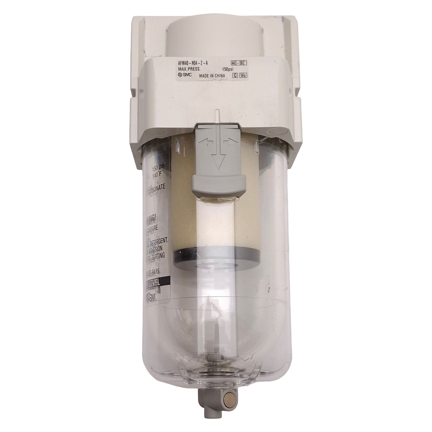Used SMC AFM40-N04-Z-A Mist Separator, 0.3µm Filtration, 0.8ppm, 150psi, 1/2in NPT