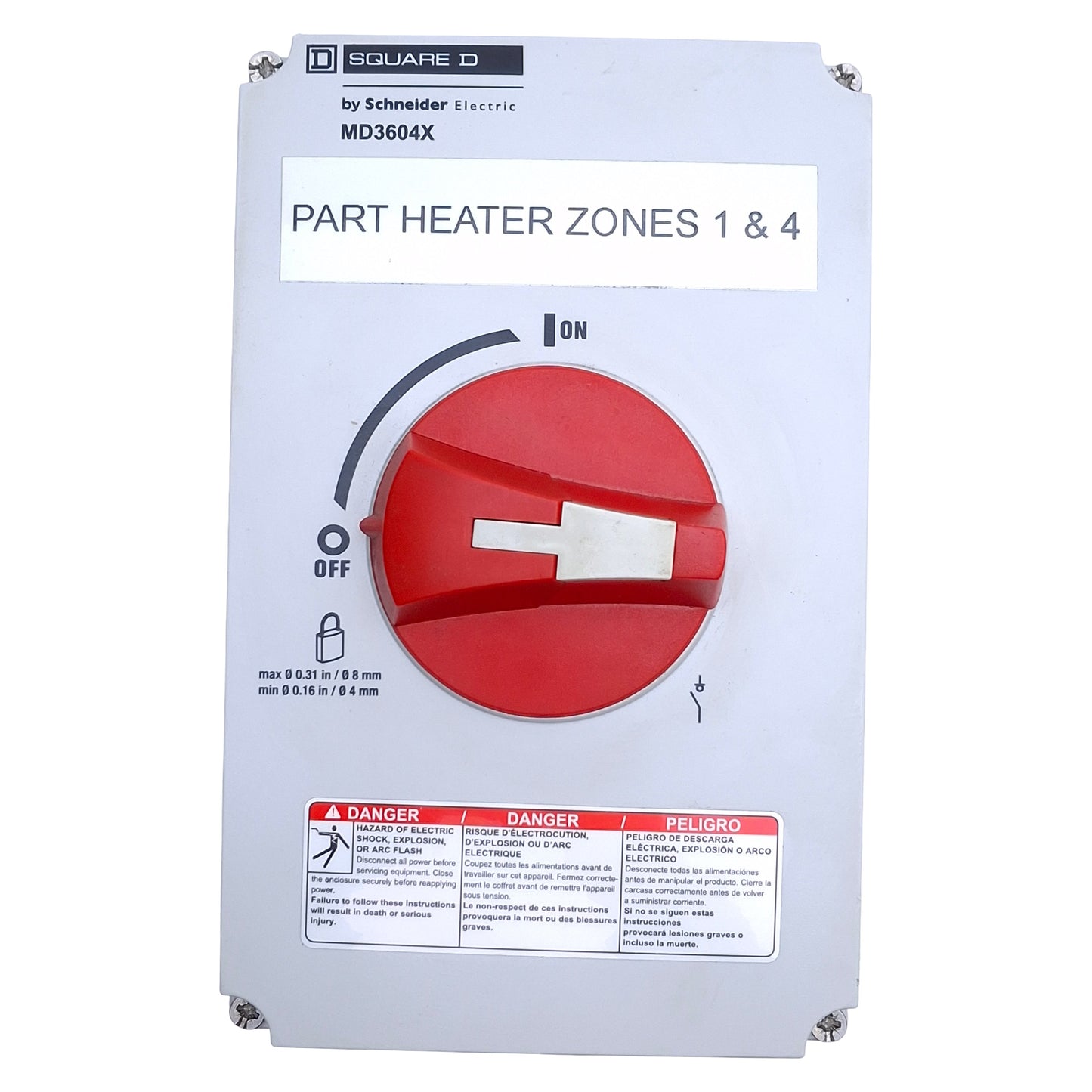 Used Square D MD3604X Disconnect Switch 3-Pole, 60A, 600VAC, NEMA 4X Enclosure