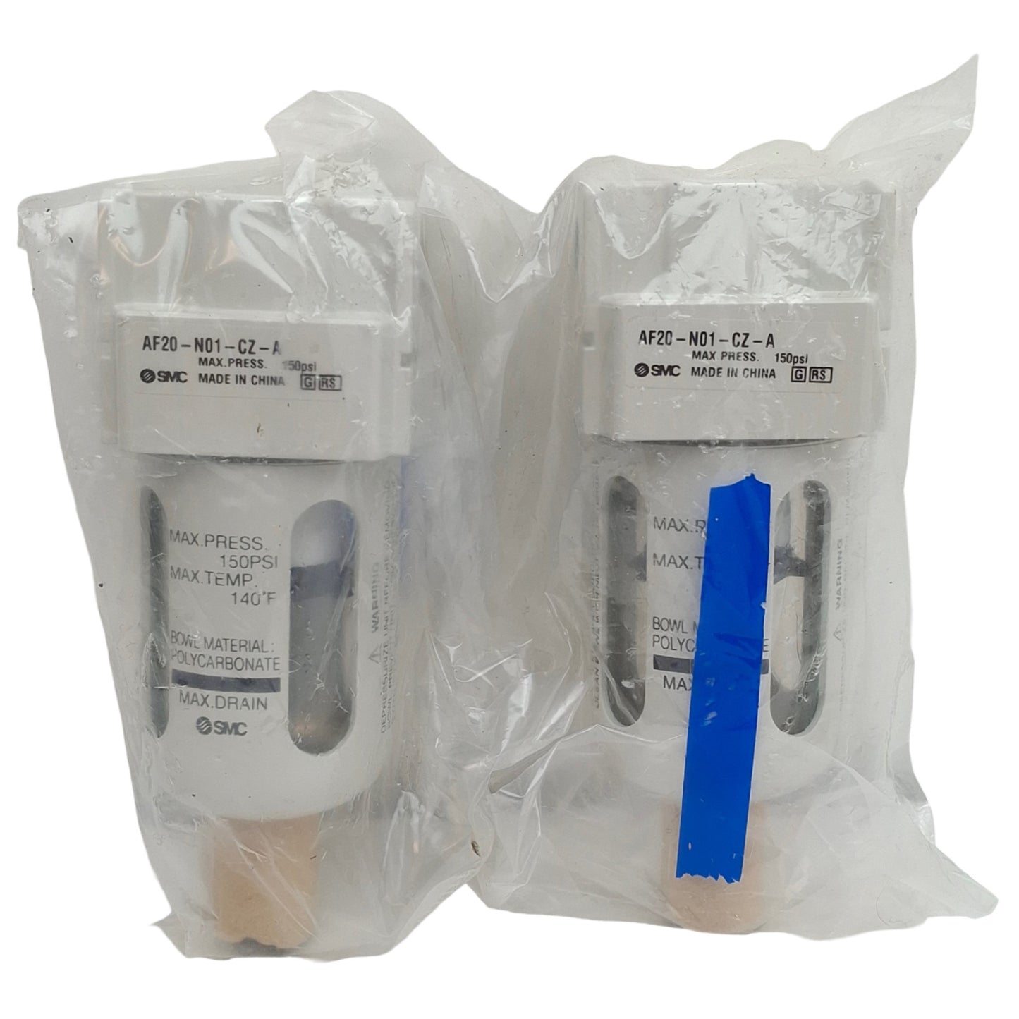 New Lot of 2 SMC AF20-N01-CZ-A Pneumatic Filter, 1/8in NPT, 150psi Max, 5µm