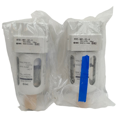 New Lot of 2 SMC AF20-N01-CZ-A Pneumatic Filter, 1/8in NPT, 150psi Max, 5µm