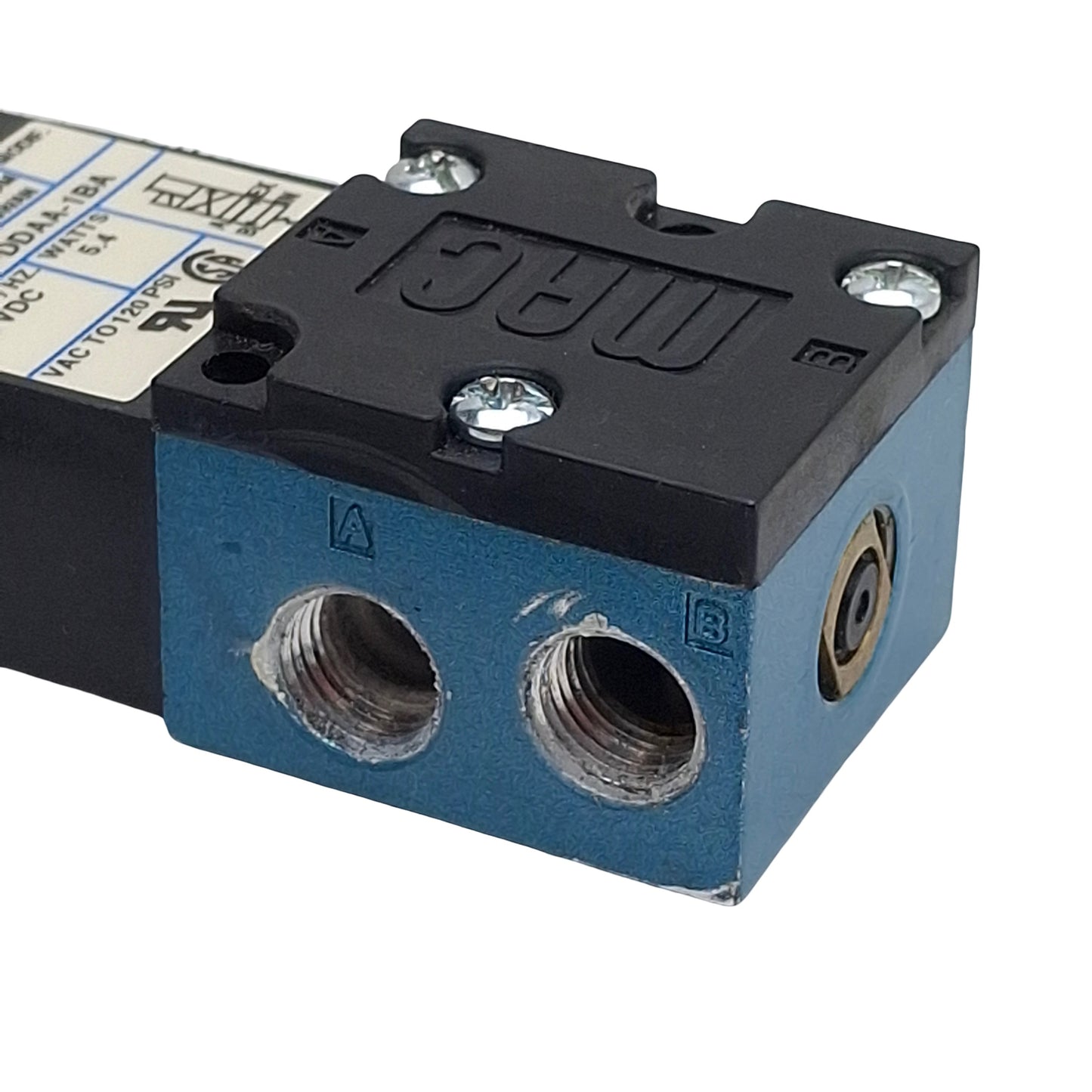 Used Mac 45A-AA1-DDAA-1BA Solenoid Valve, 4/2-Way, 1/8in NPT, vac-120psi, 24VDC Coil