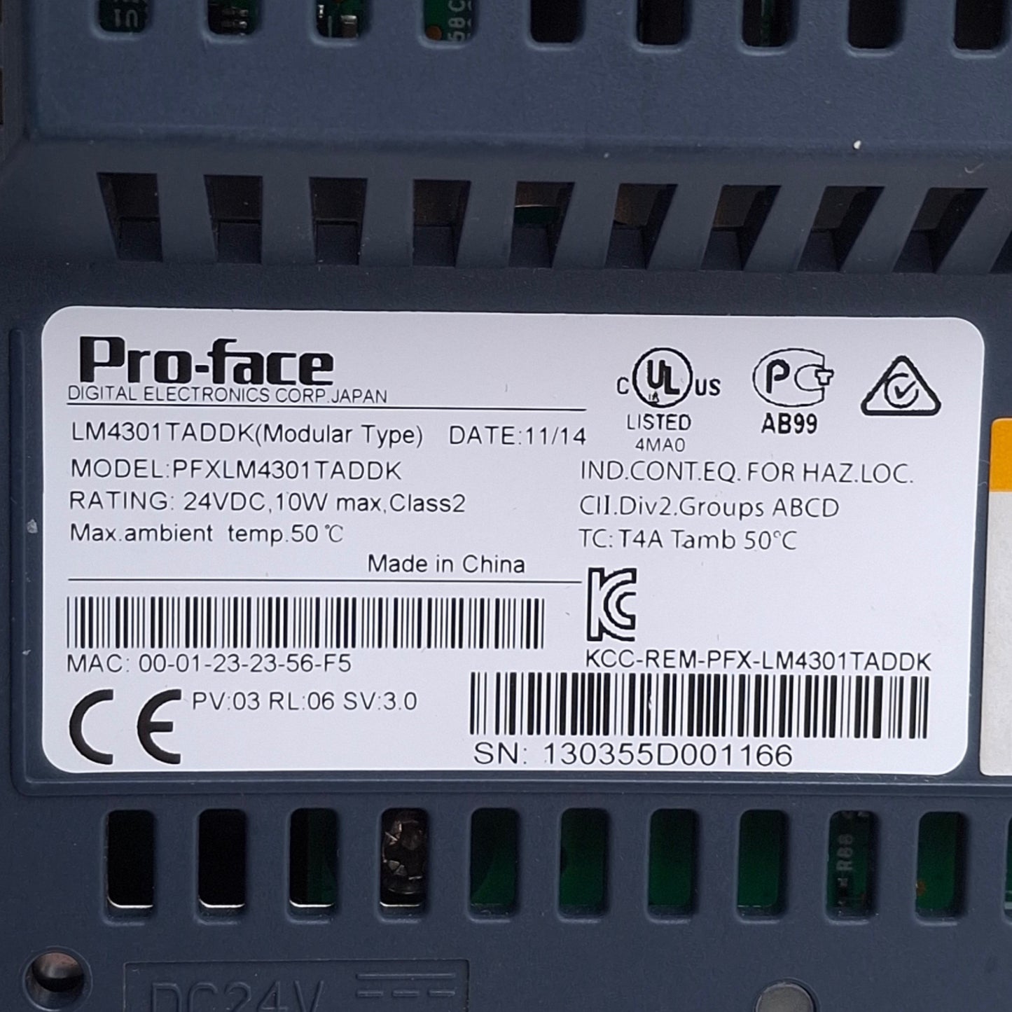 Used Proface PFXLM4301TADDK HMI Display Rear Module, Digital I/O, 24VDC, 5.7in