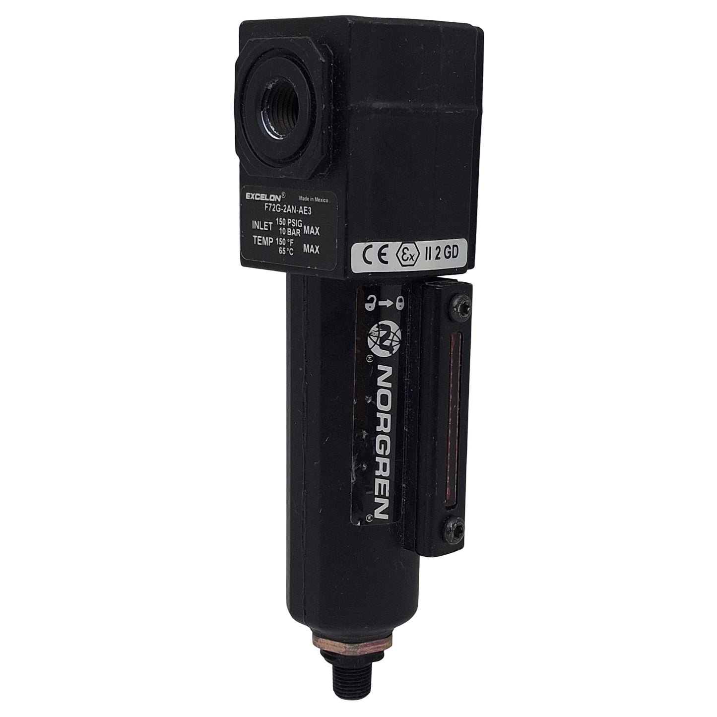 Used Norgren F72G-2AN-AE3 Excelon Auto Drain Filter, 1/4in PTF, 150psi, 59scfm, 40µm
