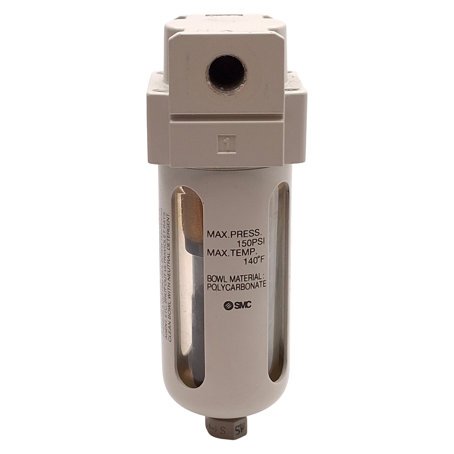 Used SMC AFM20-N01C-CZ-A Mist Separator, 0.3µm Filtration, 150psi, Auto Drain, 1/8NPT