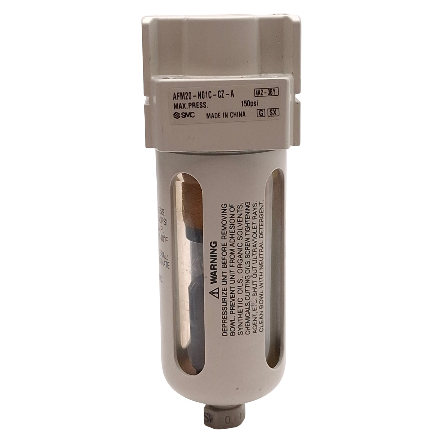 Used SMC AFM20-N01C-CZ-A Mist Separator, 0.3µm Filtration, 150psi, Auto Drain, 1/8NPT