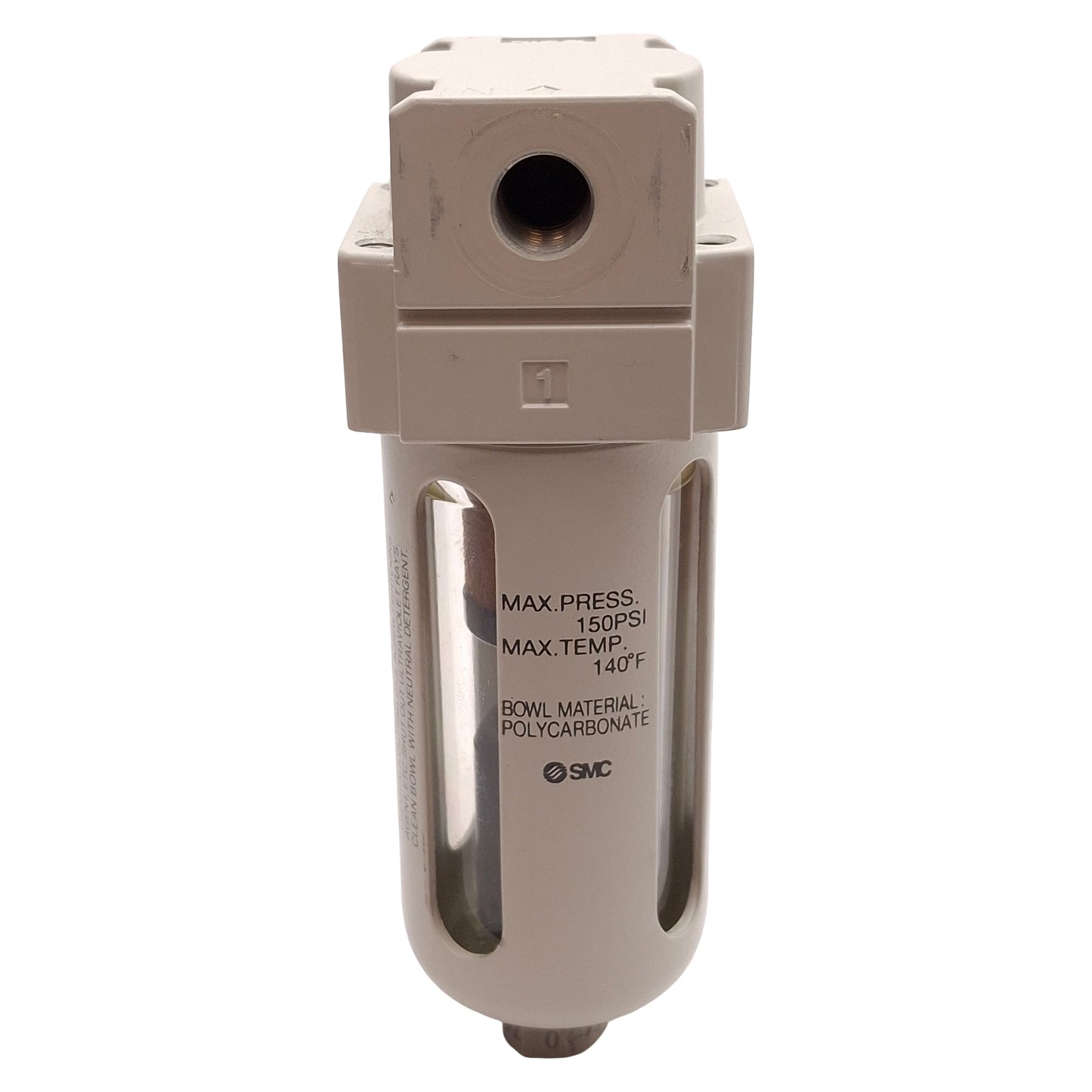 Used SMC AFM20-N01C-CRZ-A Mist Separator 0.3µm Filtration, 150psi, Auto Drain, 1/8NPT