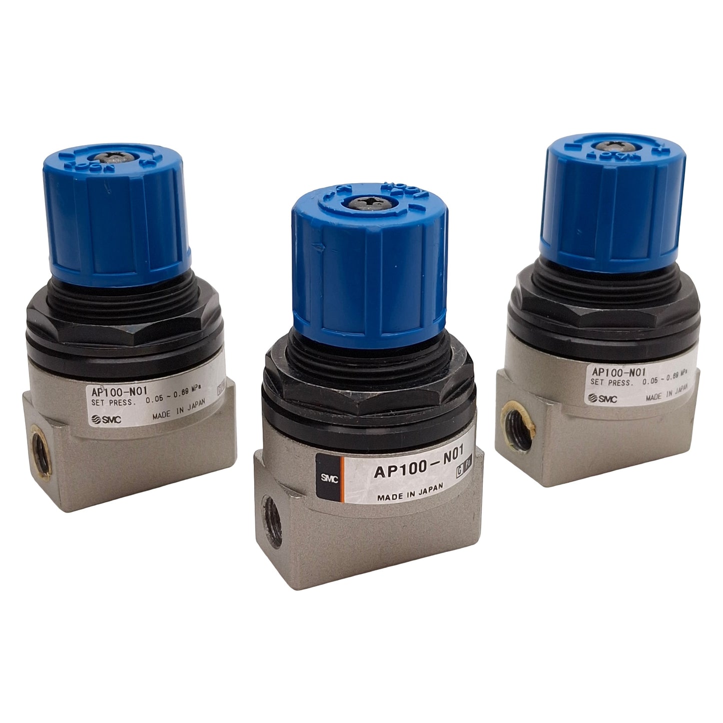 Used Lot of 3 SMC AP100-N01 Pressure Relief Regulator, 0.05-0.69MPa Set, 1/8in NPT