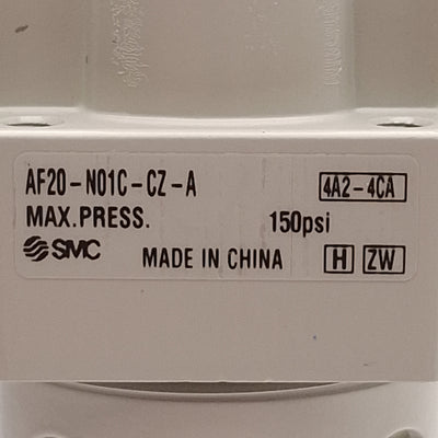New – Open box SMC AF20-N01C-CZ-A Pneumatic Filter, 5µm Filtration, Auto Drain, 150psi, 1/8NPT