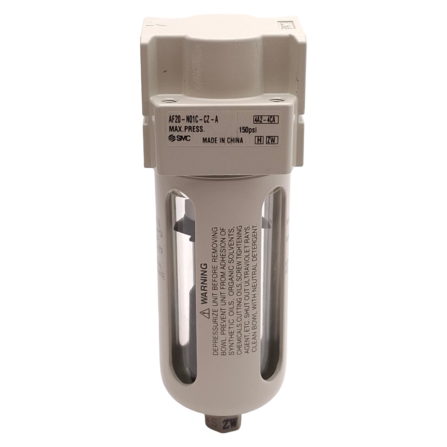 New – Open box SMC AF20-N01C-CZ-A Pneumatic Filter, 5µm Filtration, Auto Drain, 150psi, 1/8NPT