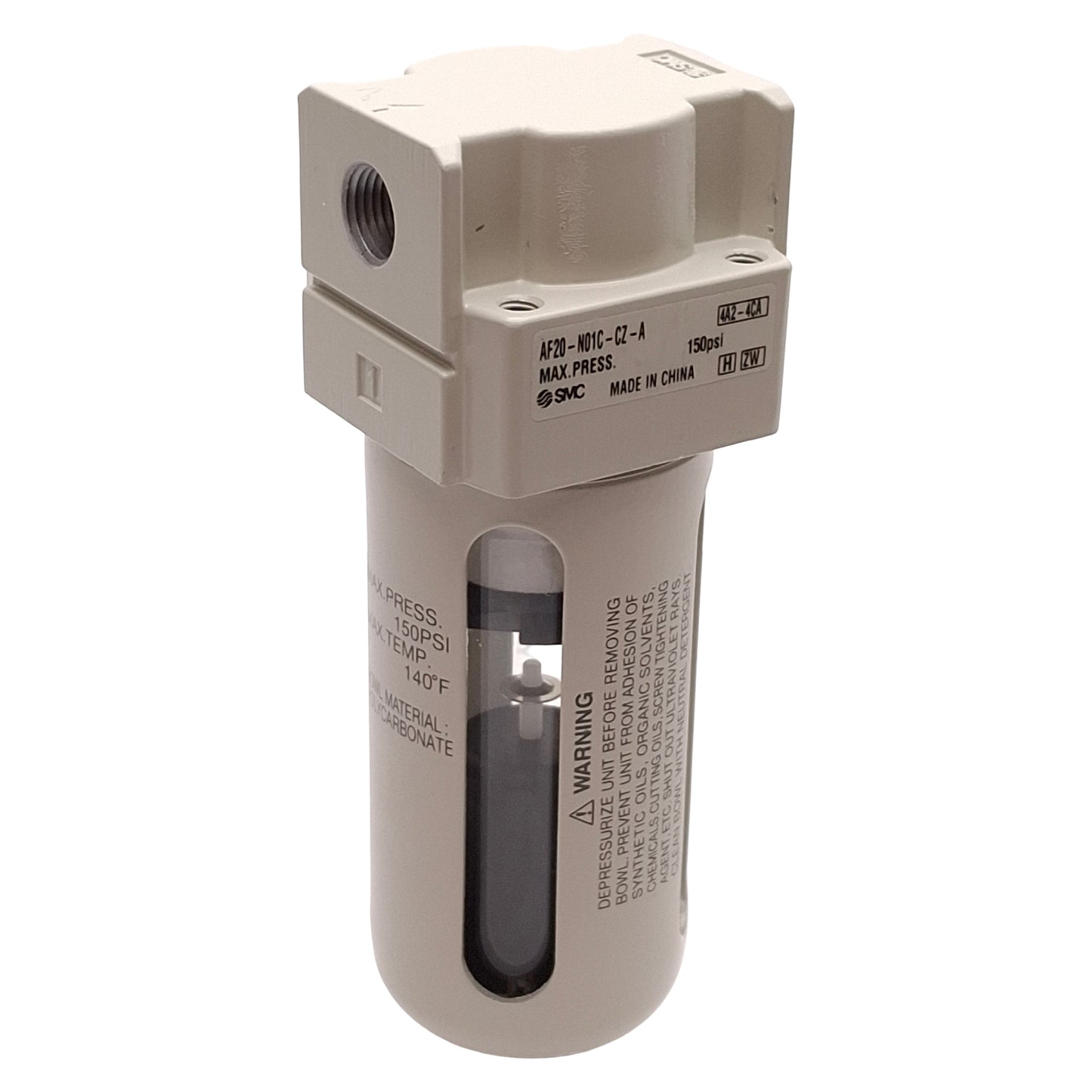 New – Open box SMC AF20-N01C-CZ-A Pneumatic Filter, 5µm Filtration, Auto Drain, 150psi, 1/8NPT