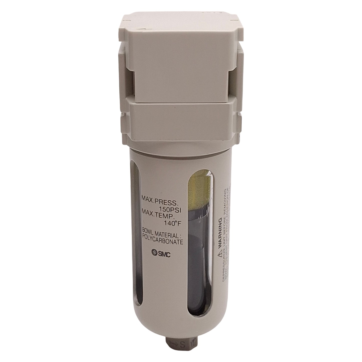 Used SMC AFM20-N01C-CZ-D Mist Separator, 0.3µm Filtration, 150psi, Auto Drain, 1/8NPT