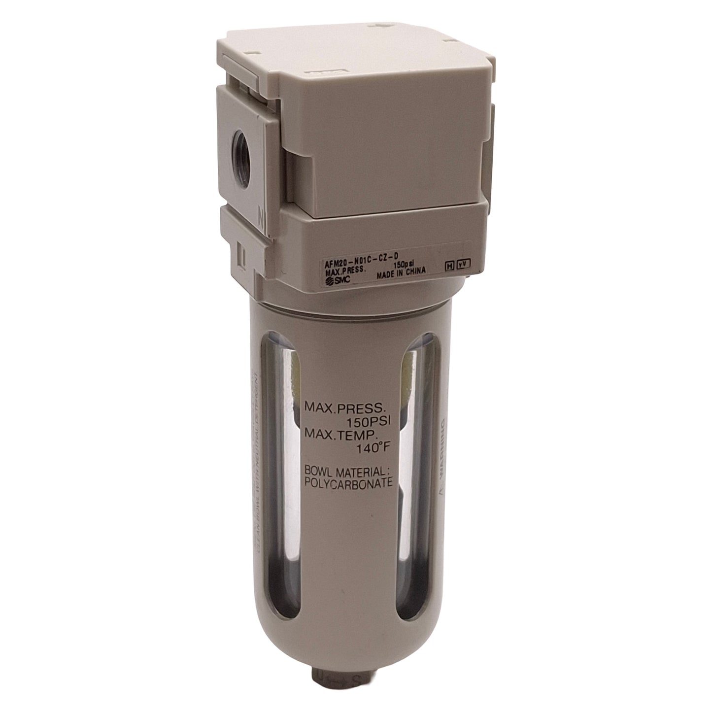 Used SMC AFM20-N01C-CZ-D Mist Separator, 0.3µm Filtration, 150psi, Auto Drain, 1/8NPT