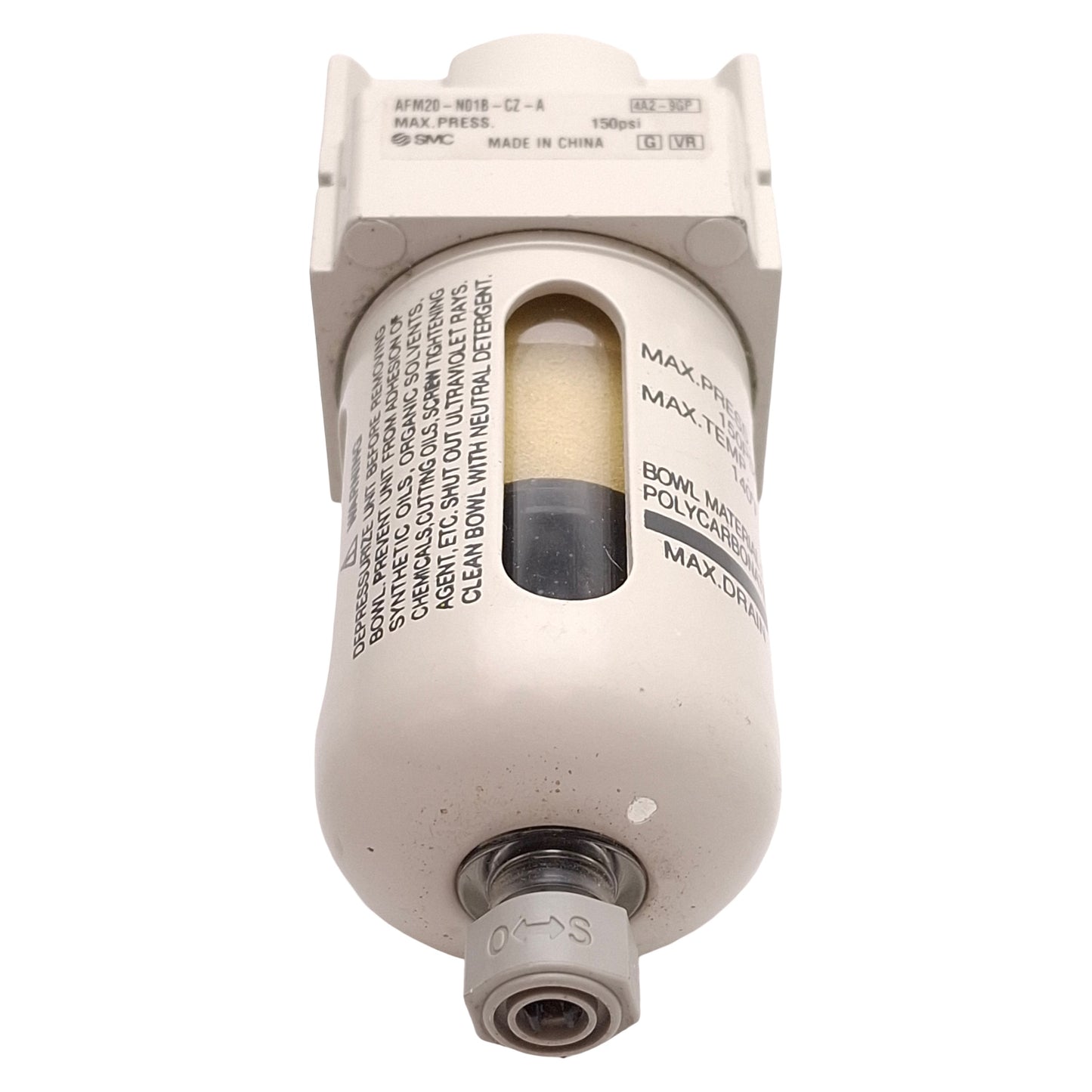 Used SMC AFM20-N01B-CZ-A Mist Separator, 0.3µm Filtration, 150psi, 1/8in NPT Ports