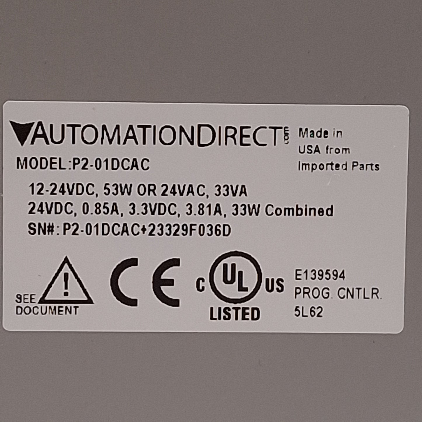 New – Open box Automation Direct P2-01DCAC Power Supply, 24VAC/DC Input, 24VDC & 3.3VDC Output