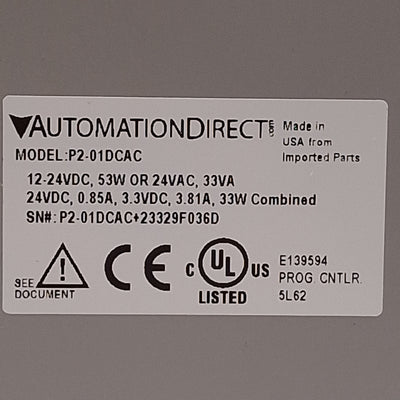 New – Open box Automation Direct P2-01DCAC Power Supply, 24VAC/DC Input, 24VDC & 3.3VDC Output