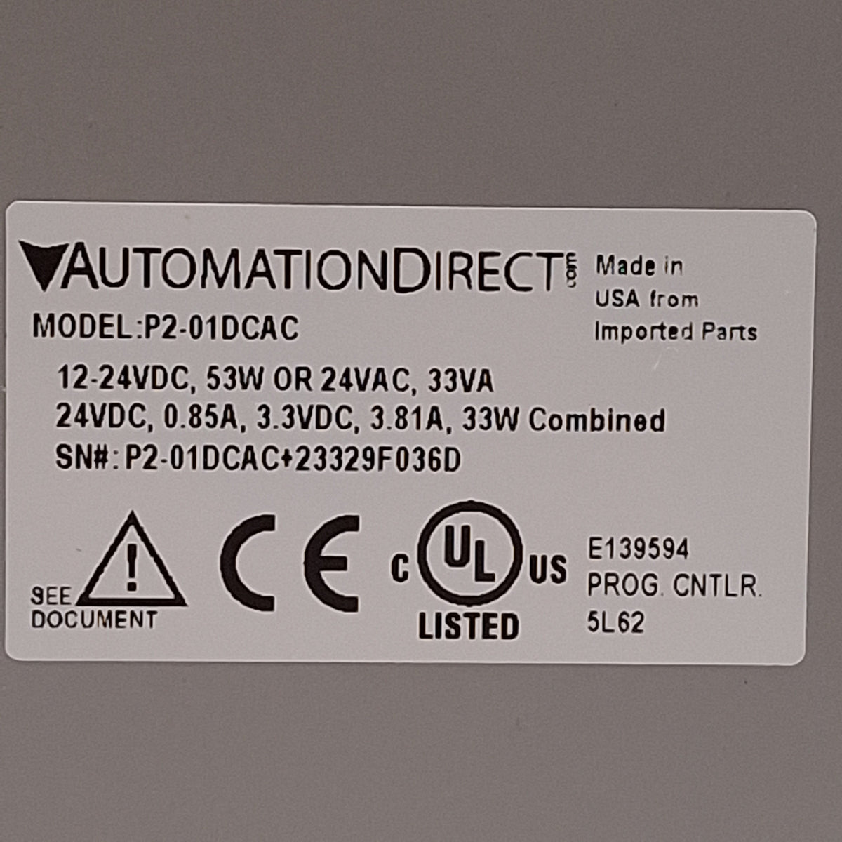 New – Open box Automation Direct P2-01DCAC Power Supply, 24VAC/DC Input, 24VDC & 3.3VDC Output