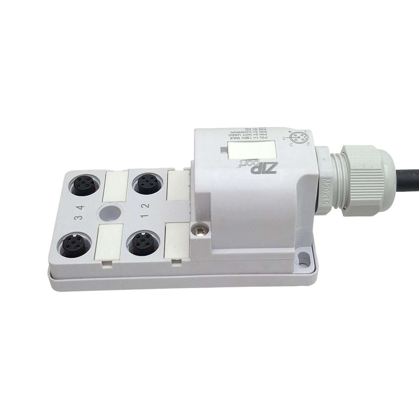 Used Automation Direct ZP-JBH44-00-5 ZIPport Junction Block, 4x 5-Pin M12, 150VAC/VDC