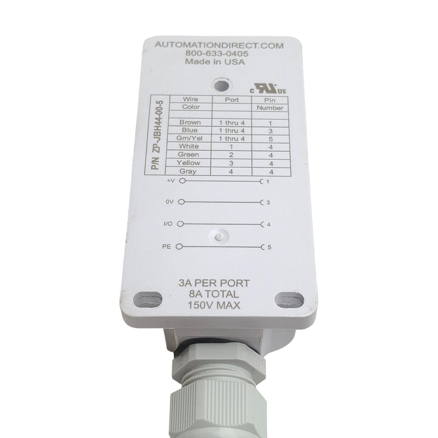 Used Automation Direct ZP-JBH44-00-5 ZIPport Junction Block, 4x 5-Pin M12, 150VAC/VDC