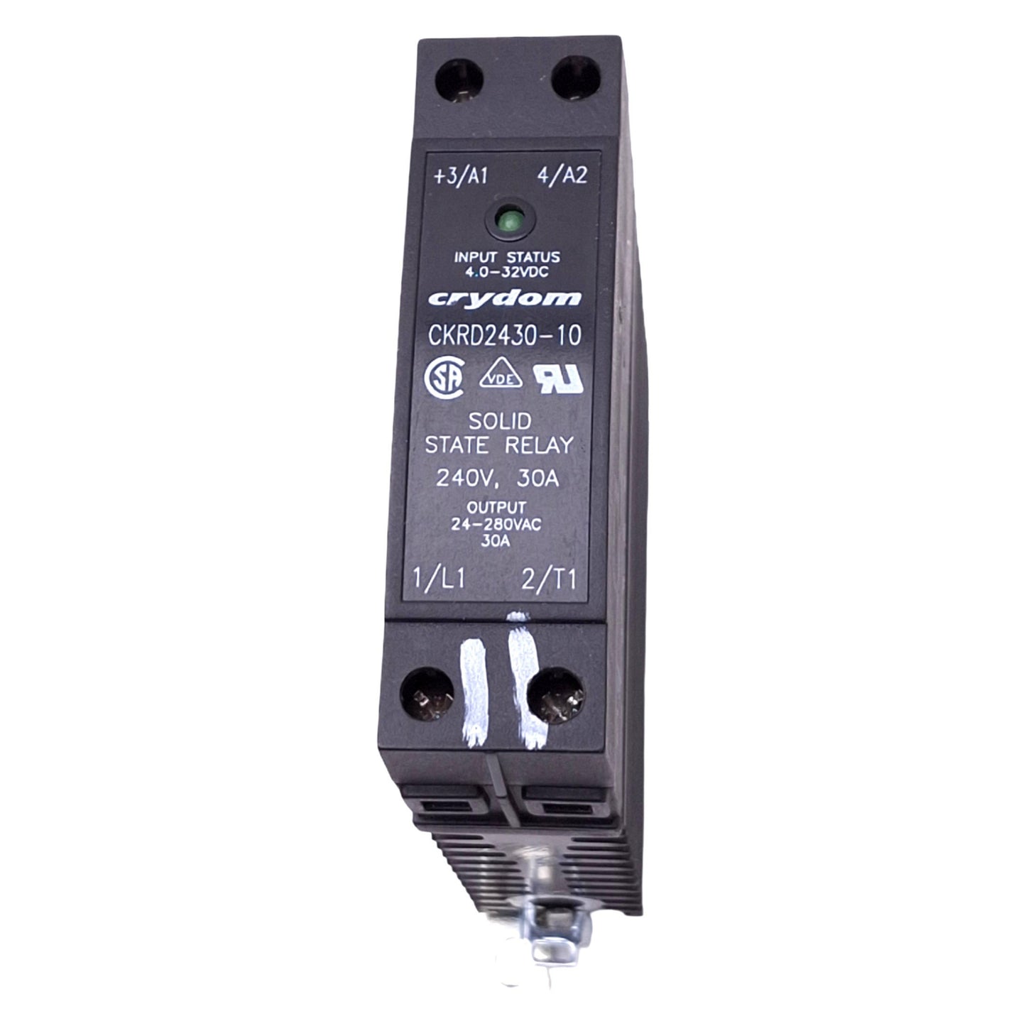 Used Crydom CKRD2430-10 Solid State Relay, SPST-NO, 240VAC 30A Max, 4-32VDC Coil
