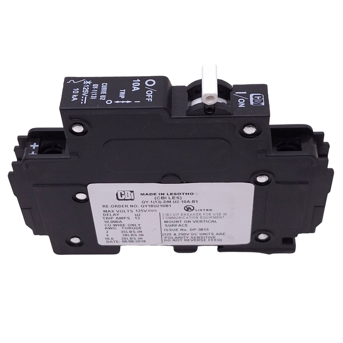 Used CBI QY-1(13)-DM-U2-10A-B1 QY18U210B1 Circuit Breaker, 1-Pole, 10A, 125VDC Max