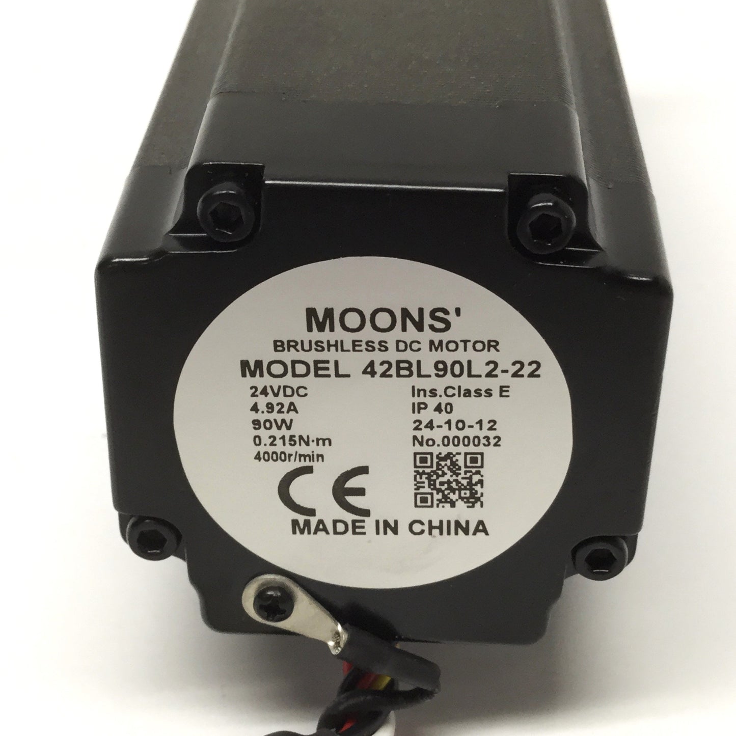 Used Moons' 42BL90L2-22 Brushless DC Motor 24VDC 4.92A 90W 4000RPM, 42mm Frame
