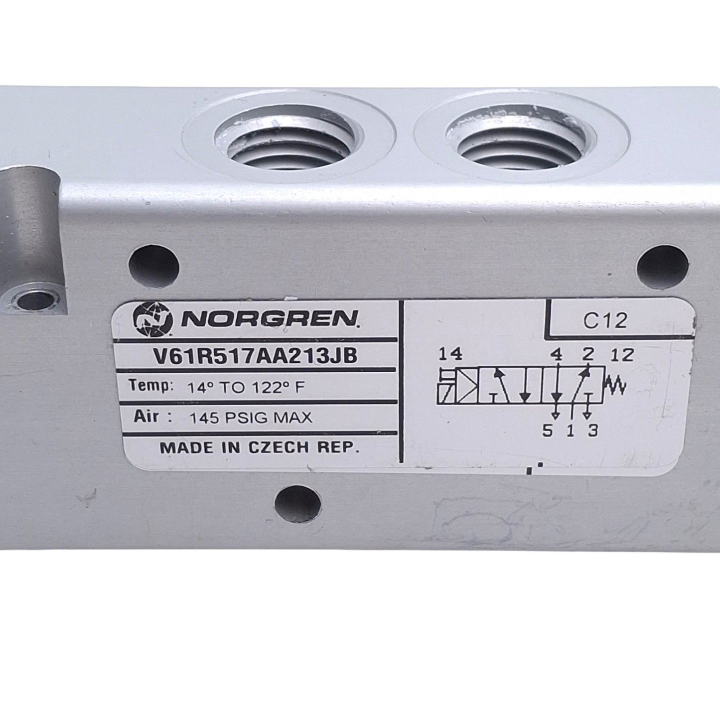 Used Norgren V61R517AA213JB Solenoid Valve, 1/4in NPT, 5/2-Way, 145psi, 24VDC Coil