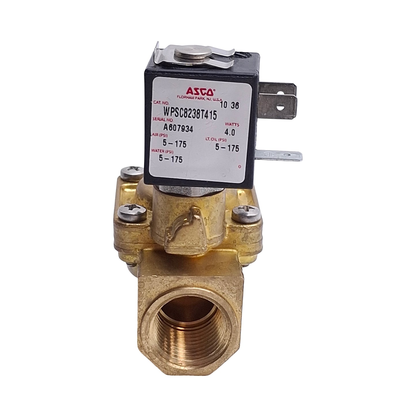 Used Asco WPSC8238T415 Solenoid Valve, 2-Way Normally Open, 1/2in NPT, 120VAC Coil