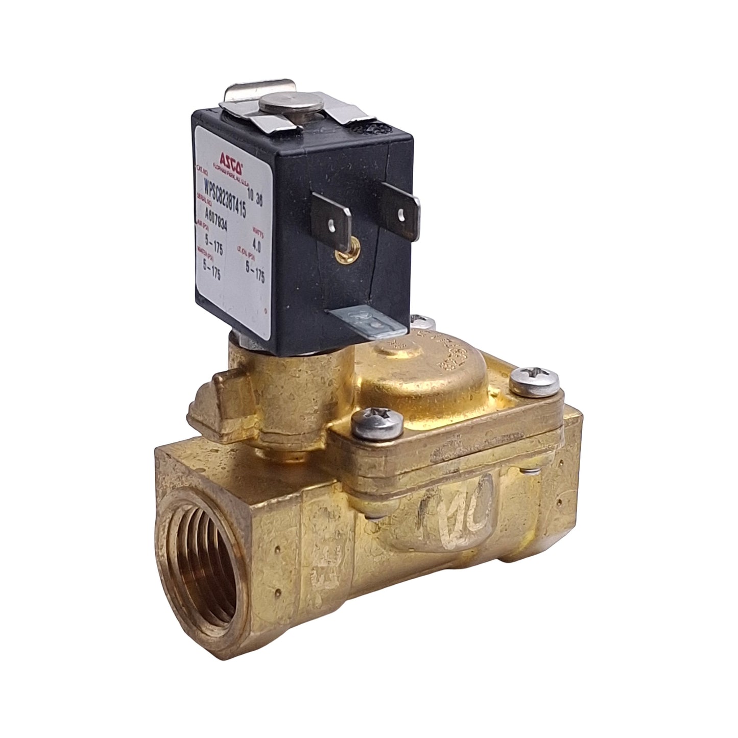 Used Asco WPSC8238T415 Solenoid Valve, 2-Way Normally Open, 1/2in NPT, 120VAC Coil