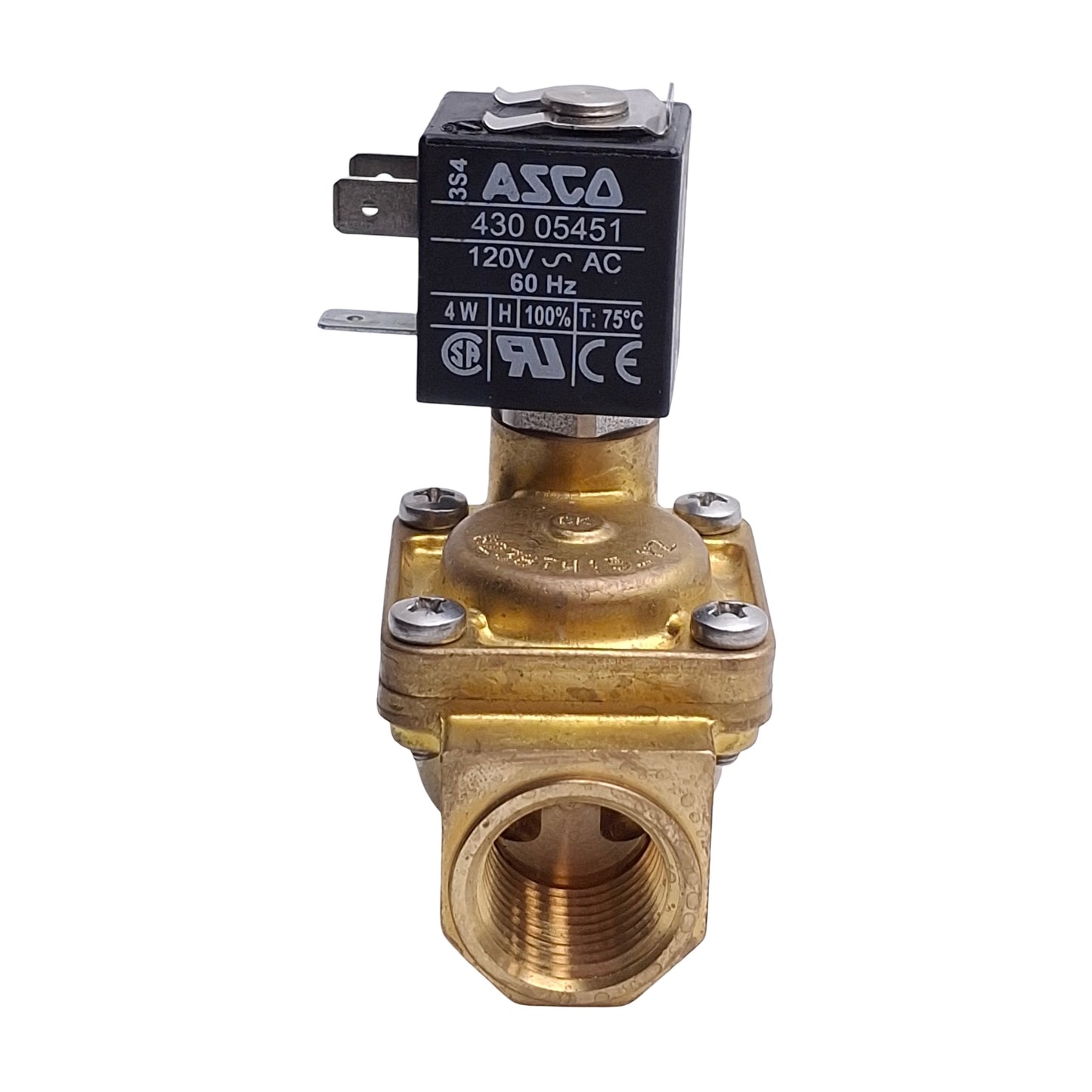 Used Asco WPSC8238T415 Solenoid Valve, 2-Way Normally Open, 1/2in NPT, 120VAC Coil