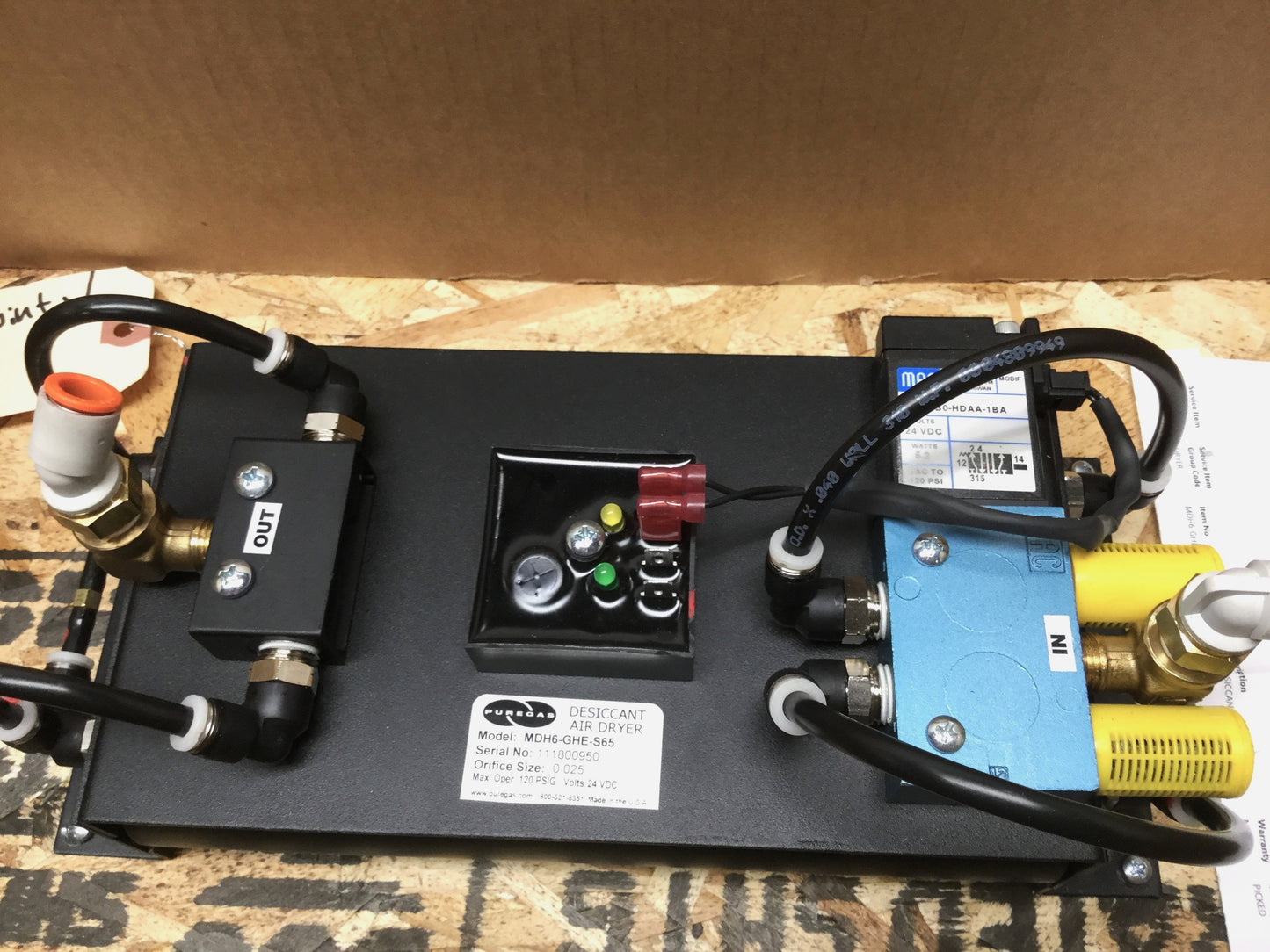 Used Puregas Altec MDH6-GHE-S65 Miniature Compressed Desiccant Air Dryer 24VDC 120psi