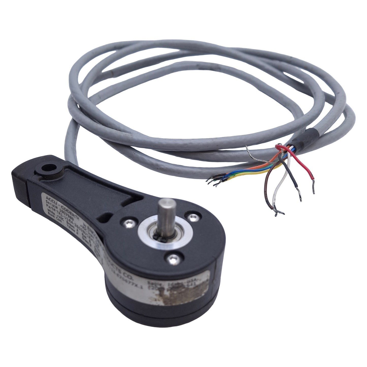 Used EPC Accu-Coder TR1-U1R4-3600NV1RHV-M00 Tru-Trac Wheel Encoder 5-28VDC, 3600PPR