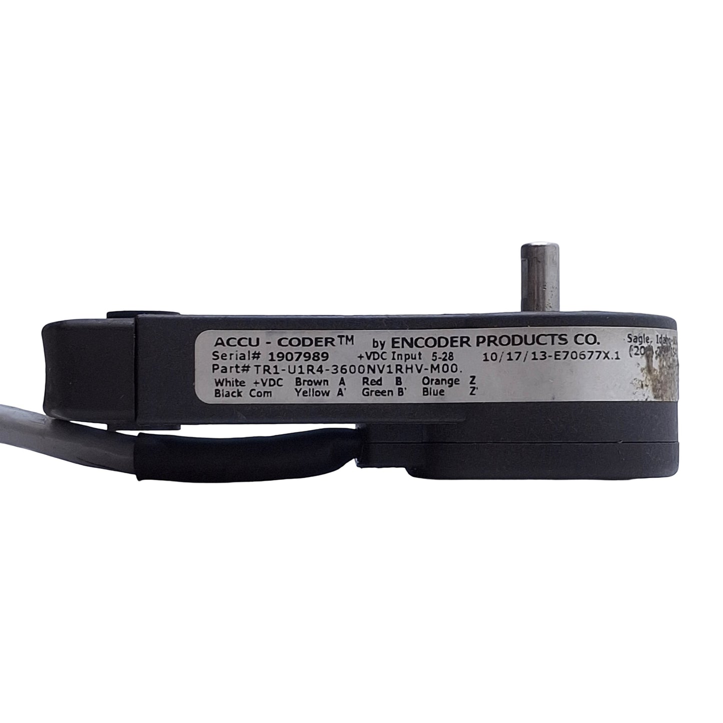 Used EPC Accu-Coder TR1-U1R4-3600NV1RHV-M00 Tru-Trac Wheel Encoder 5-28VDC, 3600PPR