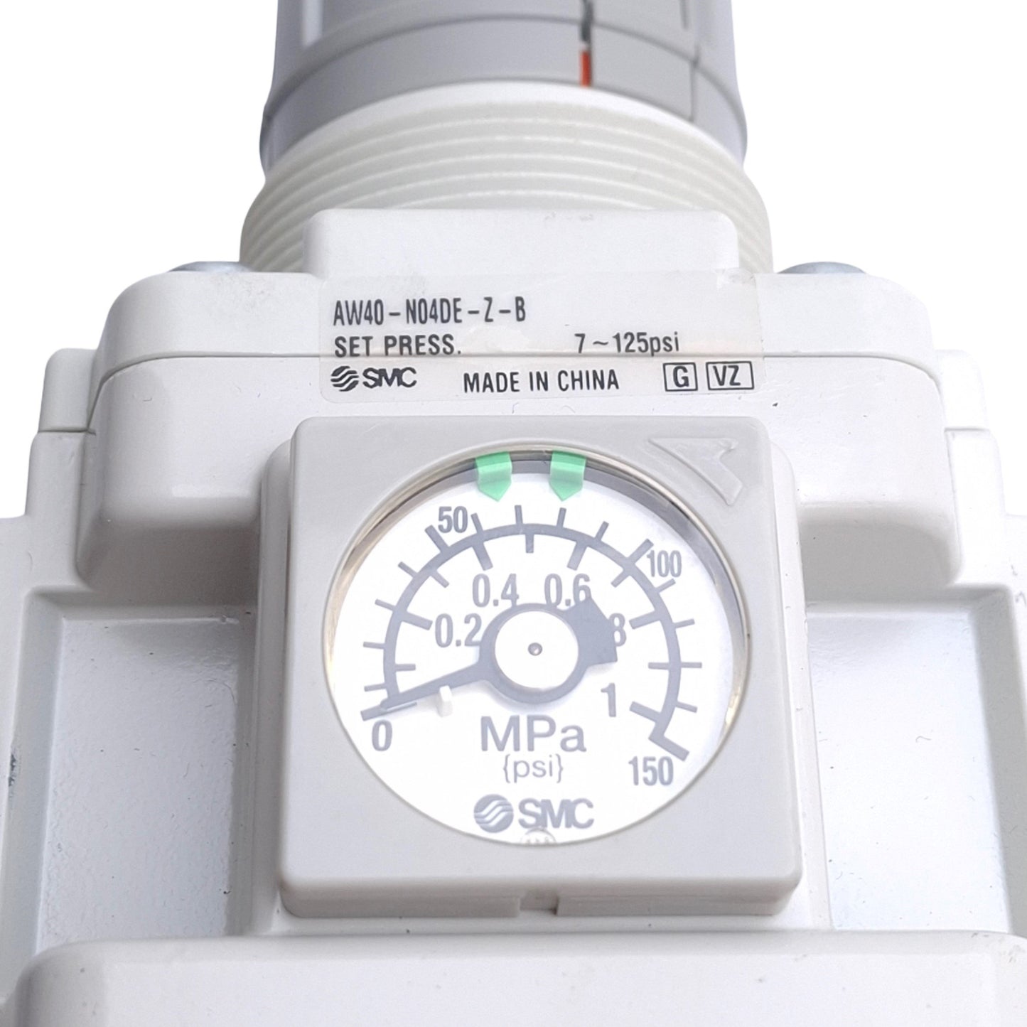 Used SMC AW40-N04DE-Z-B Filter/Regulator 7-125psi Set Pressure 1/2"NPT, 5µm, w/Gauge