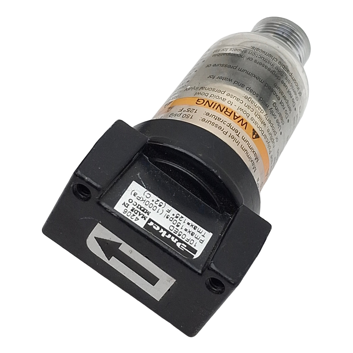 Used Parker 10F05ED Coalescing Filter, 1/8in NPT, 150psi, 17scfm, 6µm Filtration