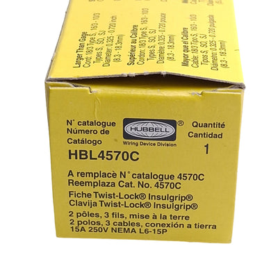 New Lot of 5 Hubbell HBL4570C Twist-Lock Plug Connectors 250VAC 15A, L6-15P, 2P 3W