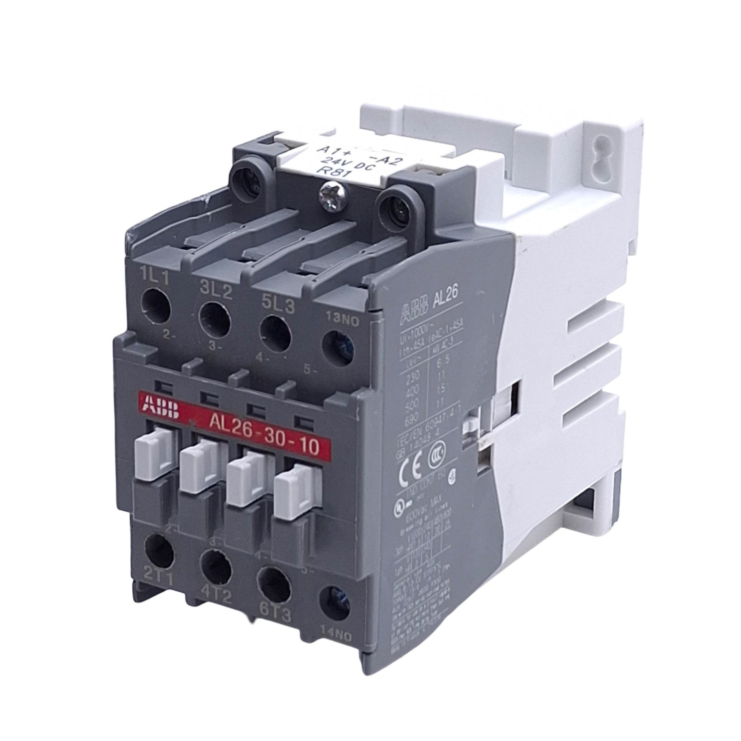 Used ABB AL26-30-10 IEC Contactor, 3-Pole 1NO Aux, 690VAC 11kW, 45A Max, 24VDC Coil