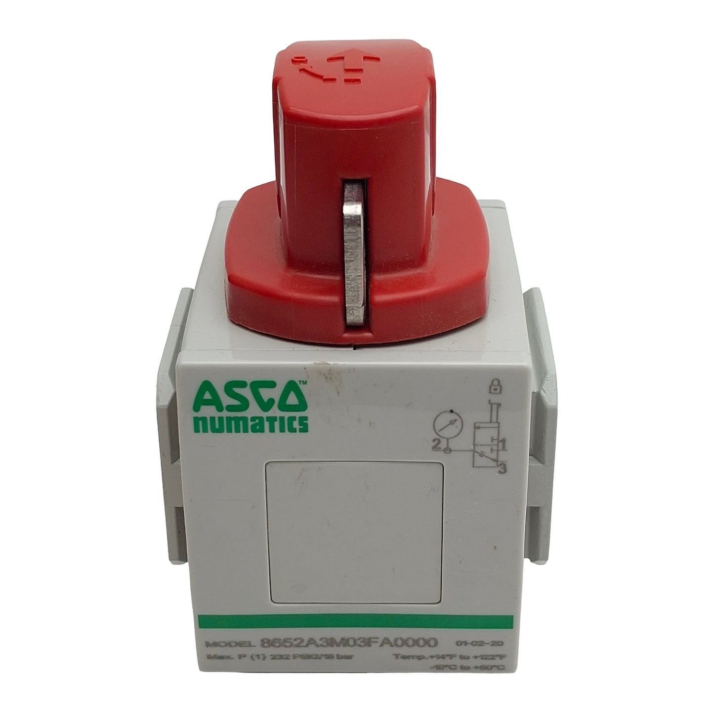 Used Asco 8652A3M03FA0000 Shut-Off Ball Valve, 3/2-Way, 3/8in NPT, 232psi Max