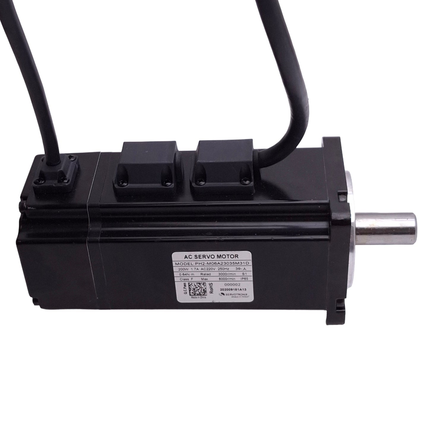 Used SERVOTRONIX PH2-M06A23035M31D AC Servo Motor, 220VAC 1.7A, 200W 6000rpm Max