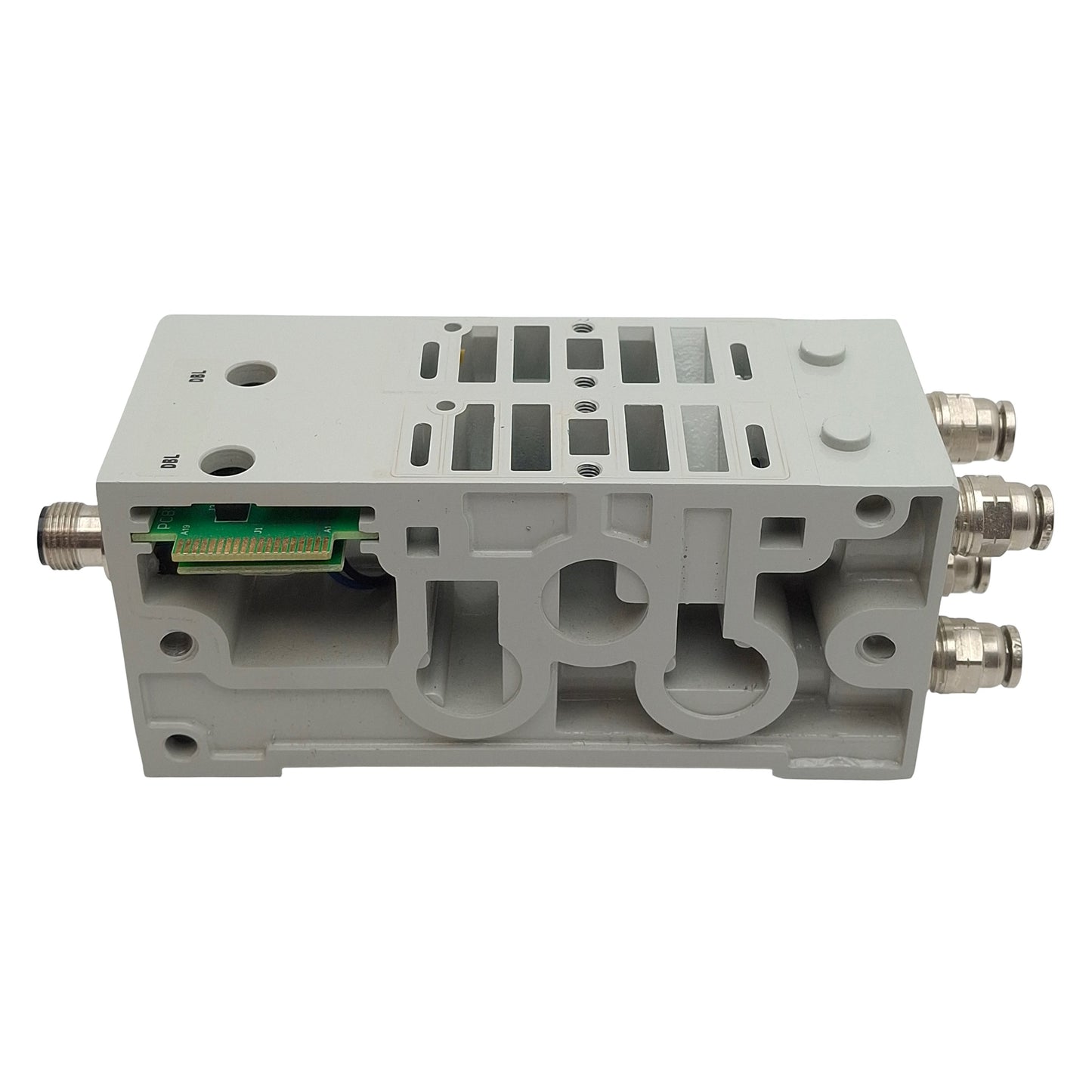 Used Numatics K503AFM42TA0010 Solenoid MidStation Manifold Block 1/4" Tube, 4-Pin M12