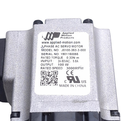 Used Applied Motion J0100-353-3-000 Servo Motor, 40mm Frame, 24-80VAC 3-Ph 5.8A