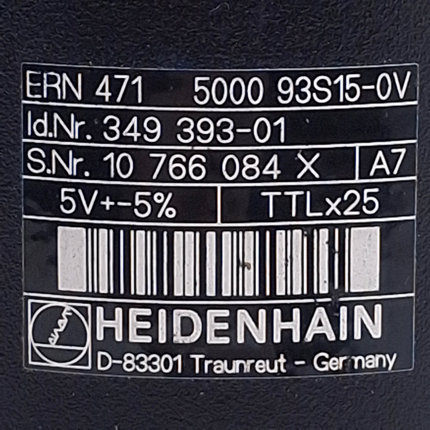 Used Heidenhain ERN 471 5000 93S15-0V Rotary Encoder 5V±5%, ø9mm Shaft, 0.5ft Cable