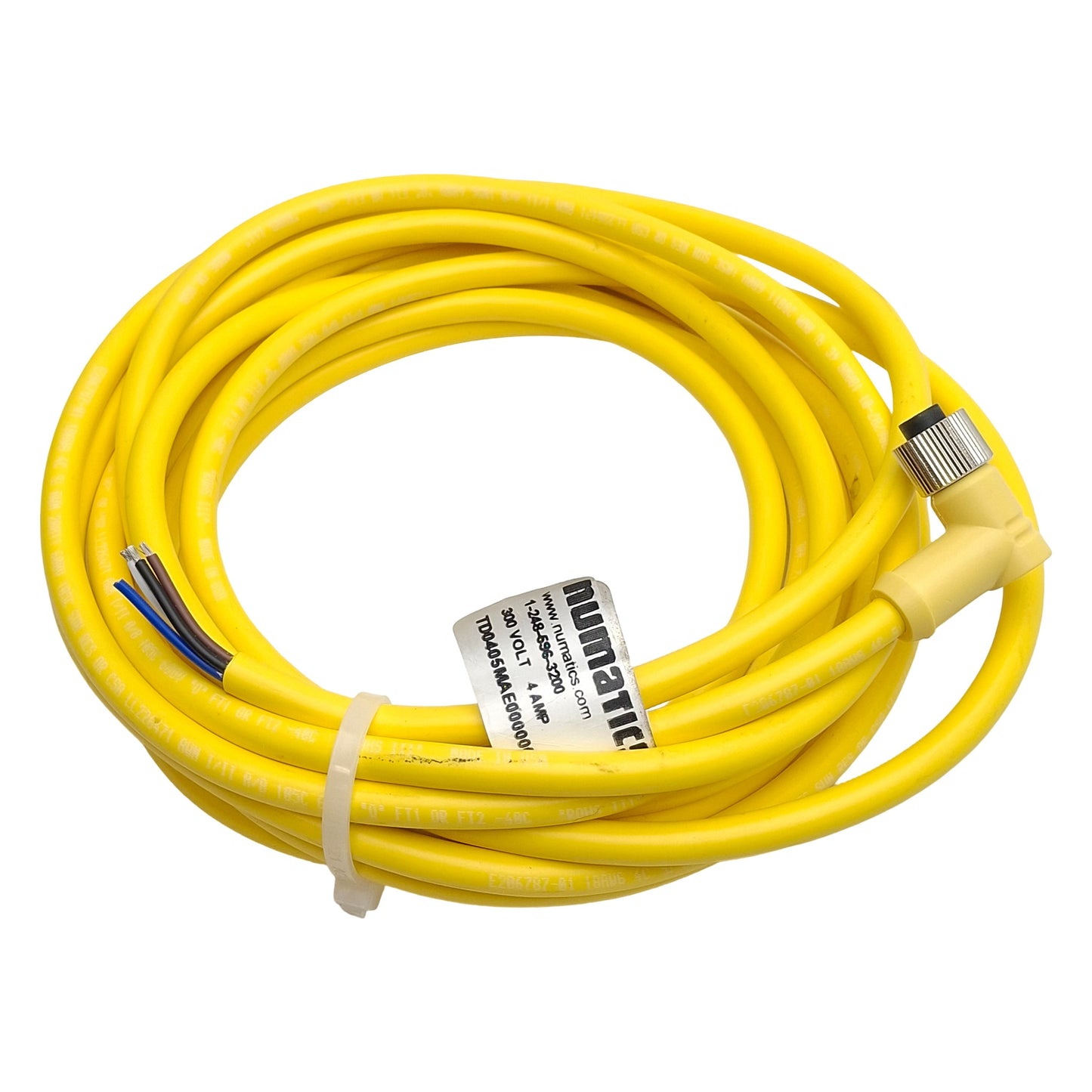 Used Numatics TD0405MAE0000000 Cordset 4-Pin M12 90° Female to Leads 4A 300VAC/DC, 4m