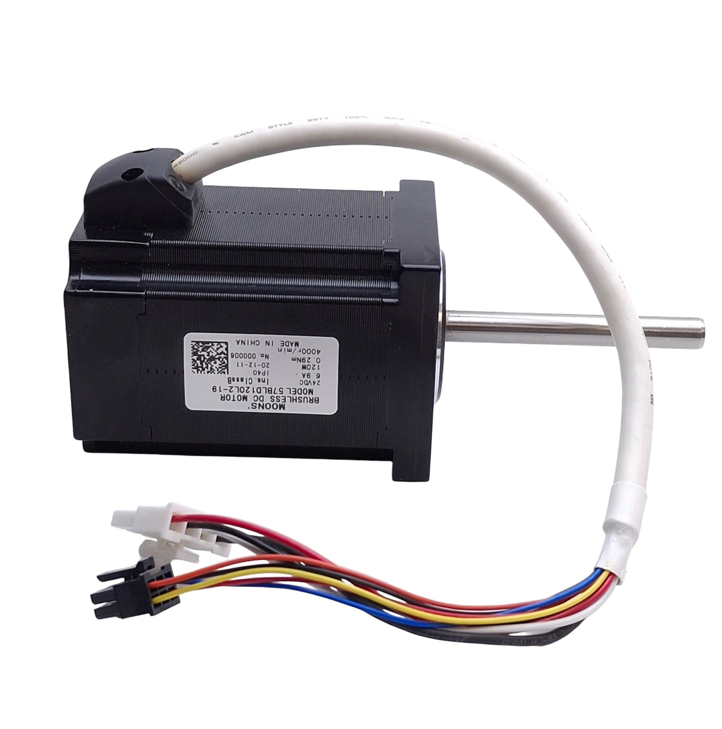 Used Moons 57BLD120L2-19 Brushless DC Motor, 24VDC 6.9A, 120W, 0.29Nm, 56mm Frame
