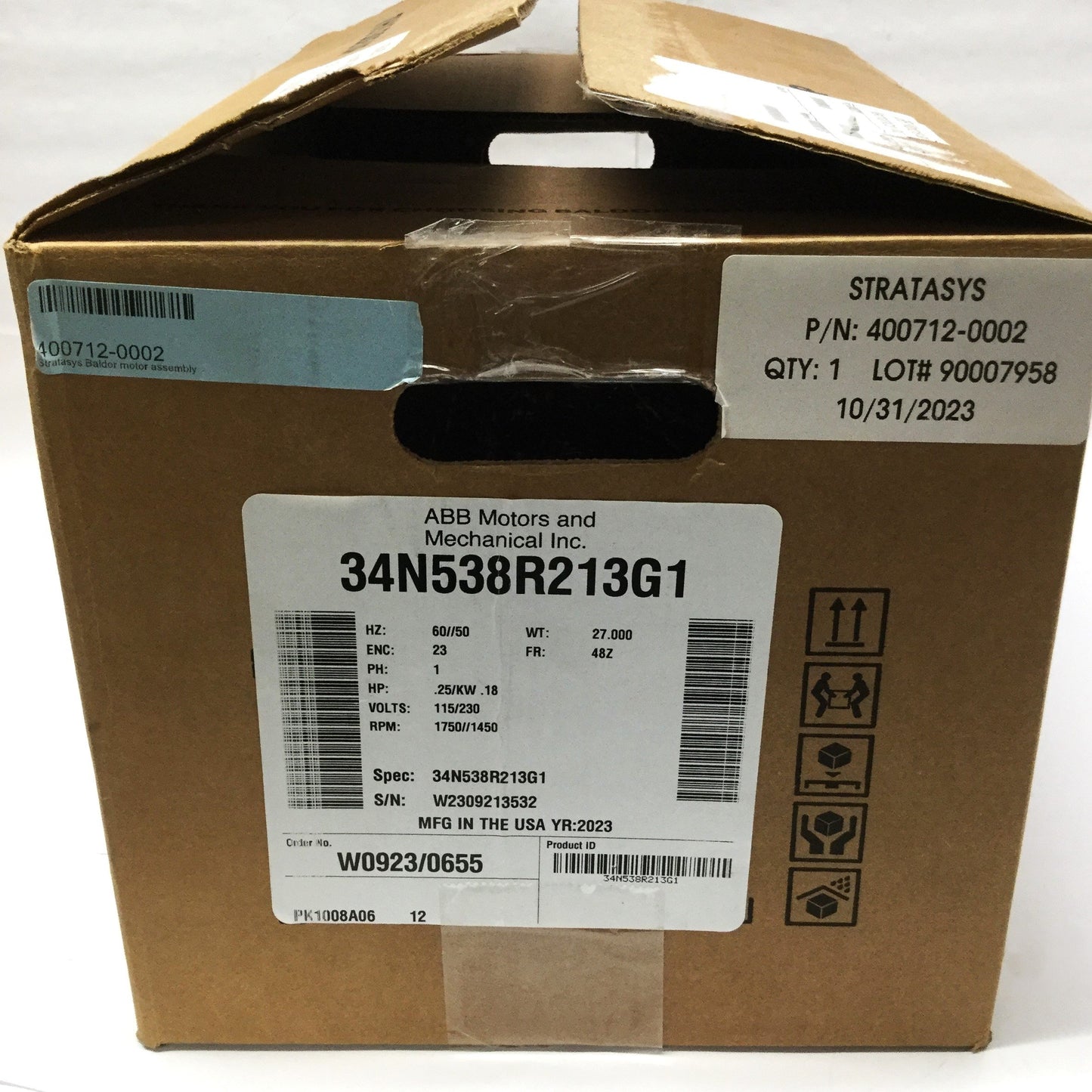 New Stratasys Baldor 400712-0002 F900 3D Printer Oven Blower Motor 115/230VAC 1/4HP